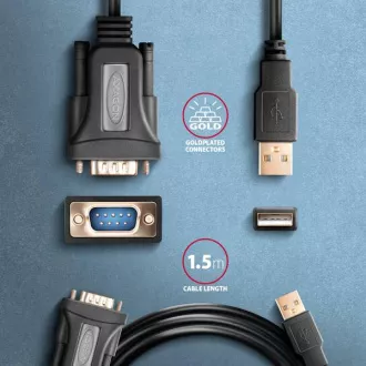 AXAGON ADS-1PQN, USB-A 2.0 - soros RS-232 DB9-M FTDI adapter / kábel 1.5m