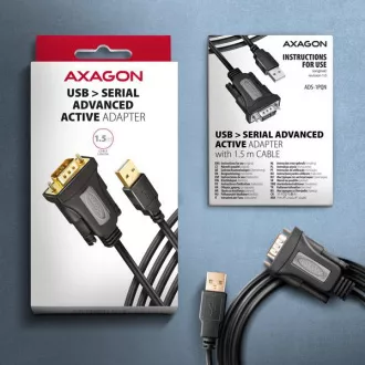 AXAGON ADS-1PQN, USB-A 2.0 - soros RS-232 DB9-M FTDI adapter / kábel 1.5m