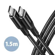 AXAGON BUCM-CM15AB, HQ kábel USB-C <-> USB-C, 1.5m, USB 2.0, PD 60W 3A, ALU, fonott, fekete