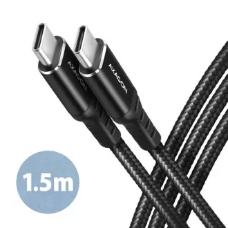 AXAGON BUCM-CM15AB, HQ kábel USB-C <-> USB-C, 1.5m, USB 2.0, PD 60W 3A, ALU, fonott, fekete