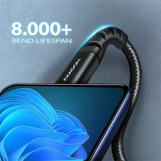 AXAGON BUCM-CM15AB, HQ kábel USB-C <-> USB-C, 1.5m, USB 2.0, PD 60W 3A, ALU, fonott, fekete