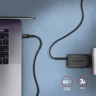AXAGON BUCM-CM15AB, HQ kábel USB-C <-> USB-C, 1.5m, USB 2.0, PD 60W 3A, ALU, fonott, fekete