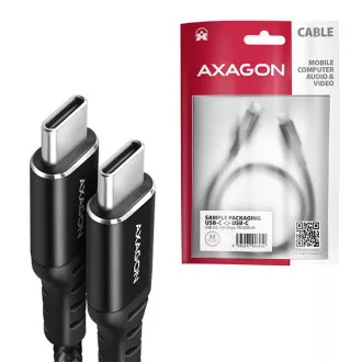 AXAGON BUCM-CM15AB, HQ kábel USB-C <-> USB-C, 1.5m, USB 2.0, PD 60W 3A, ALU, fonott, fekete