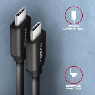 AXAGON BUCM-CM20TB, TWISTER kábel USB-C <-> USB-C, 1.1m, USB 2.0, PD 60W 3A, ALU, tpe, fekete