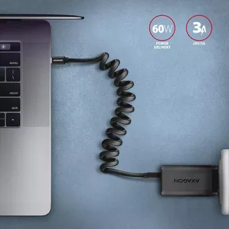 AXAGON BUCM-CM20TB, TWISTER kábel USB-C <-> USB-C, 1.1m, USB 2.0, PD 60W 3A, ALU, tpe, fekete