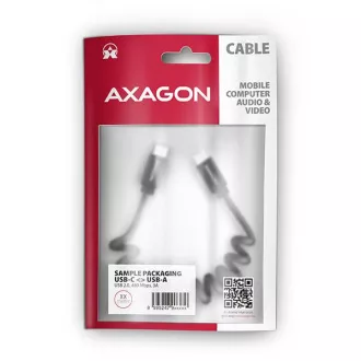 AXAGON BUCM-CM20TB, TWISTER kábel USB-C <-> USB-C, 1.1m, USB 2.0, PD 60W 3A, ALU, tpe, fekete