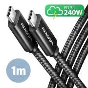 AXAGON BUCM2-CM10AB, CHARGE kábel USB-C <-> USB-C, 1m, Hi-Speed USB, PD 240W 5A, ALU, fonott, fekete