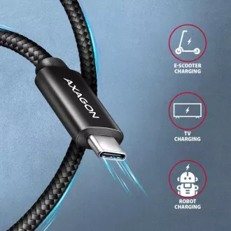 AXAGON BUCM2-CM10AB, CHARGE kábel USB-C <-> USB-C, 1m, Hi-Speed USB, PD 240W 5A, ALU, fonott, fekete