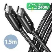 AXAGON BUCM2-CM15AB, CHARGE kábel USB-C <-> USB-C, 1.5m, Hi-Speed USB, PD 240W 5A, ALU, fonott, fekete