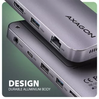AXAGON HMC-12GM2, USB 10Gbps hub, 3x USB-A, USB-C, HDMI, DP, RJ-45 GLAN, M.2, SD/mSD, audio, PD 100W, USB-C kábel 50cm