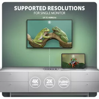 AXAGON HMC-12GM2, USB 10Gbps hub, 3x USB-A, USB-C, HDMI, DP, RJ-45 GLAN, M.2, SD/mSD, audio, PD 100W, USB-C kábel 50cm