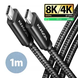 AXAGON BUCM4X-CM10AB NewGEN  kábel USB-C <-> USB-C, 1m, USB4 Gen 3×2, PD 240W 5A, 8K HD, ALU, fonott, fekete