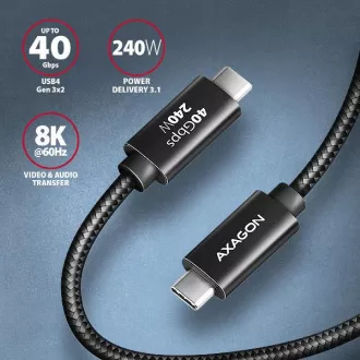 AXAGON BUCM4X-CM10AB NewGEN  kábel USB-C <-> USB-C, 1m, USB4 Gen 3×2, PD 240W 5A, 8K HD, ALU, fonott, fekete