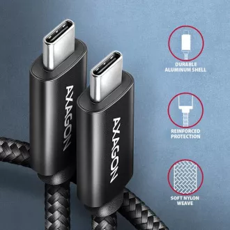 AXAGON BUCM4X-CM10AB NewGEN  kábel USB-C <-> USB-C, 1m, USB4 Gen 3×2, PD 240W 5A, 8K HD, ALU, fonott, fekete