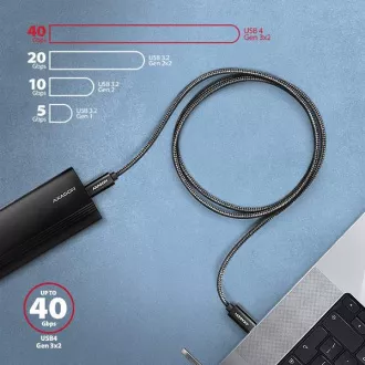 AXAGON BUCM4X-CM10AB NewGEN  kábel USB-C <-> USB-C, 1m, USB4 Gen 3×2, PD 240W 5A, 8K HD, ALU, fonott, fekete