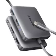 AXAGON HMC-5HL USB 5Gbps hub, 2x USB-A, HDMI 4k/60Hz, RJ-45 GLAN, PD 100W, USB-C kábel 20cm