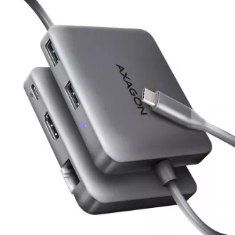 AXAGON HMC-5HL USB 5Gbps hub, 2x USB-A, HDMI 4k/60Hz, RJ-45 GLAN, PD 100W, USB-C kábel 20cm