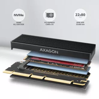 AXAGON PCEM2-XS, PCIe x16 - M.2 NVMe M-key slot adapter, ház hűtőbordával a passzív hűtéshez