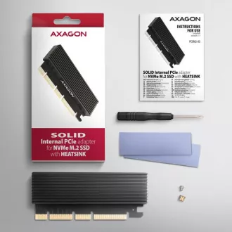 AXAGON PCEM2-XS, PCIe x16 - M.2 NVMe M-key slot adapter, ház hűtőbordával a passzív hűtéshez