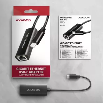 AXAGON ADE-ARC, USB-C 3.2 Gen 1 - Gigabit Ethernet hálózati kártya, Realtek 8153, automatikus telepítés