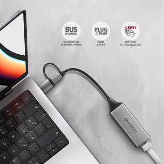 AXAGON ADE-TXCA, USB-C   USB-A 3.2 Gen 1 - Gigabit Ethernet hálózati kártya, Asix AX88179, automatikus telepítés