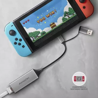 AXAGON ADE-TXCA, USB-C   USB-A 3.2 Gen 1 - Gigabit Ethernet hálózati kártya, Asix AX88179, automatikus telepítés