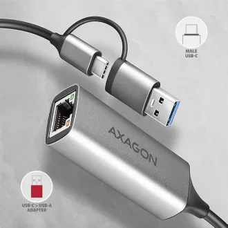 AXAGON ADE-TXCA, USB-C   USB-A 3.2 Gen 1 - Gigabit Ethernet hálózati kártya, Asix AX88179, automatikus telepítés