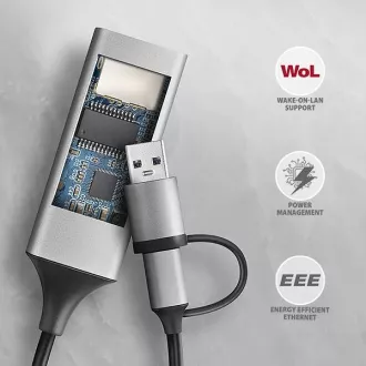 AXAGON ADE-TXCA, USB-C   USB-A 3.2 Gen 1 - Gigabit Ethernet hálózati kártya, Asix AX88179, automatikus telepítés