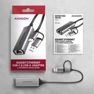 AXAGON ADE-TXCA, USB-C   USB-A 3.2 Gen 1 - Gigabit Ethernet hálózati kártya, Asix AX88179, automatikus telepítés