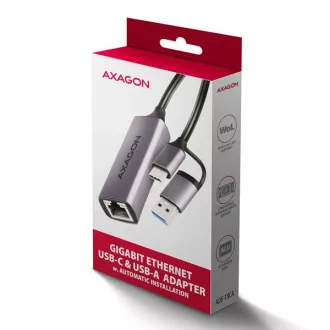 AXAGON ADE-TXCA, USB-C   USB-A 3.2 Gen 1 - Gigabit Ethernet hálózati kártya, Asix AX88179, automatikus telepítés