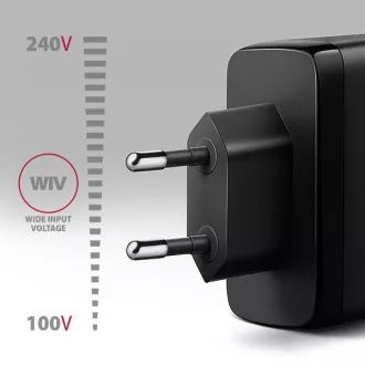 AXAGON ACU-DPQ100, GaN hálózati töltő 100W, 3x port (USB-A   dual USB-C), PD3.0/PPS/QC4 /Apple, fekete színben