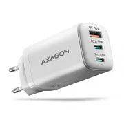 AXAGON ACU-DPQ65W, GaN hálózati töltő 65W, 3x port (USB-A   dual USB-C), PD3.0/QC4 /PPS/Apple, fehér színben