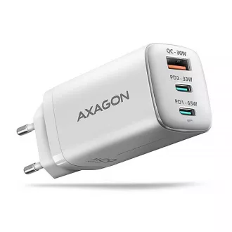 AXAGON ACU-DPQ65W, GaN hálózati töltő 65W, 3x port (USB-A   dual USB-C), PD3.0/QC4 /PPS/Apple, fehér színben