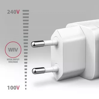 AXAGON ACU-DPQ65W, GaN hálózati töltő 65W, 3x port (USB-A   dual USB-C), PD3.0/QC4 /PPS/Apple, fehér színben