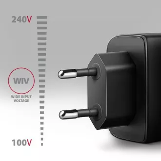 AXAGON ACU-PQ45 GaN hálózati töltő 45W, 2x port (USB-A   USB-C), PD3.0/PPS/QC4 /SFC 2.0/AFC/Apple