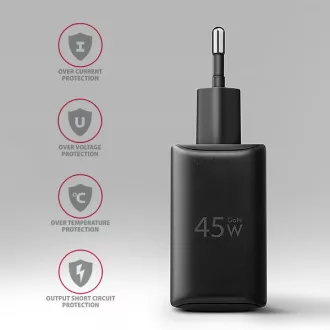 AXAGON ACU-PQ45 GaN hálózati töltő 45W, 2x port (USB-A   USB-C), PD3.0/PPS/QC4 /SFC 2.0/AFC/Apple
