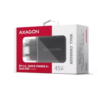 AXAGON ACU-PQ45 GaN hálózati töltő 45W, 2x port (USB-A   USB-C), PD3.0/PPS/QC4 /SFC 2.0/AFC/Apple