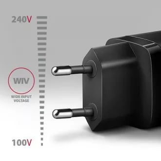 AXAGON ACU-PQ20, 20W-os hálózati töltő, 2x port (USB-A   USB-C), PD3.0/PPS/QC4 /AFC/Apple, fekete színben