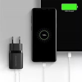 AXAGON ACU-PQ20, 20W-os hálózati töltő, 2x port (USB-A   USB-C), PD3.0/PPS/QC4 /AFC/Apple, fekete színben