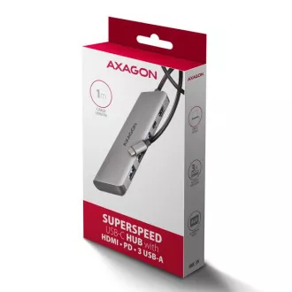 AXAGON HMC-5H, USB 5Gbps hub, 3x USB-A, HDMI 4k/30Hz, PD 100W, USB-C kábel 100cm