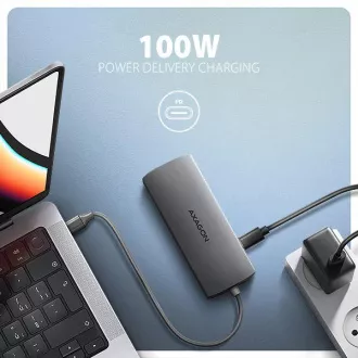 AXAGON HMC-8HLSA, USB 5Gbps hub, 3x USB-A, HDMI 4k/60Hz, RJ-45 GLAN, SD/microSD, audio, PD 100W, USB-C kábel 20cm