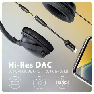 AXAGON ADA-HC, USB-C 3,5 mm-es jack csatlakozóra - Hi-Res DAC audio adapter, 384kHz/32bit, sztereó