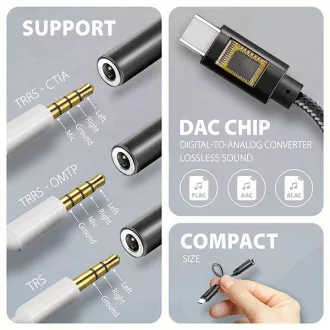 AXAGON ADA-HC, USB-C 3,5 mm-es jack csatlakozóra - Hi-Res DAC audio adapter, 384kHz/32bit, sztereó
