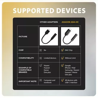 AXAGON ADA-HC, USB-C 3,5 mm-es jack csatlakozóra - Hi-Res DAC audio adapter, 384kHz/32bit, sztereó