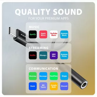 AXAGON ADA-HC, USB-C 3,5 mm-es jack csatlakozóra - Hi-Res DAC audio adapter, 384kHz/32bit, sztereó