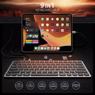 AXAGON HMC-KB-CS, USB 5Gbps hub CZ/SK billentyűzettel, HDMI 4K/60Hz, 3x USB-A, SD/mSD, audió, PD 100W, USB-C kábel 60cm