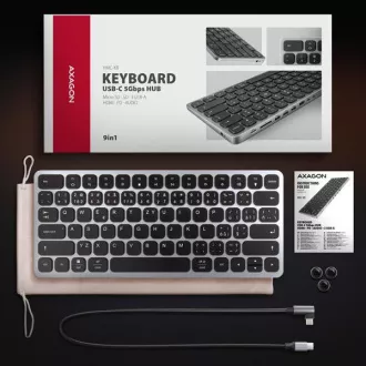 AXAGON HMC-KB-CS, USB 5Gbps hub CZ/SK billentyűzettel, HDMI 4K/60Hz, 3x USB-A, SD/mSD, audió, PD 100W, USB-C kábel 60cm