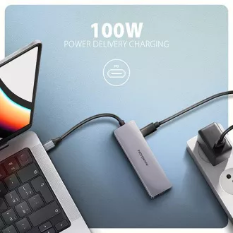 AXAGON HMC-5H60, USB 5Gbps hub, portok 2x USB-A, 1x USB-C, HDMI 4k/60, PD 100W, USB-C kábel 15cm