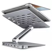 AXAGON HMC-STND, állvány 10"-17" laptopokhoz, USB 5Gbps hub, 3x USB-A, HDMI 4k/60Hz, RJ-45, PD 100W, USB-C kábel 60cm