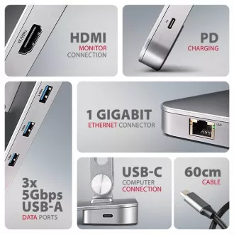 AXAGON HMC-STND, állvány 10"-17" laptopokhoz, USB 5Gbps hub, 3x USB-A, HDMI 4k/60Hz, RJ-45, PD 100W, USB-C kábel 60cm AXAGON HMC-STND, állvány 10"-17" laptopokhoz, USB 5Gbps hub, 3x USB-A, HDMI 4k/60Hz, RJ-45, PD 100W, USB-C kábel 60cm